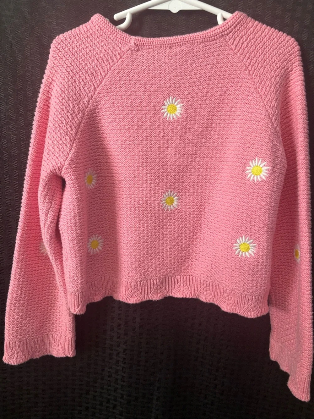 Old Navy Pink Daisy Embroidered Crewneck Sweater